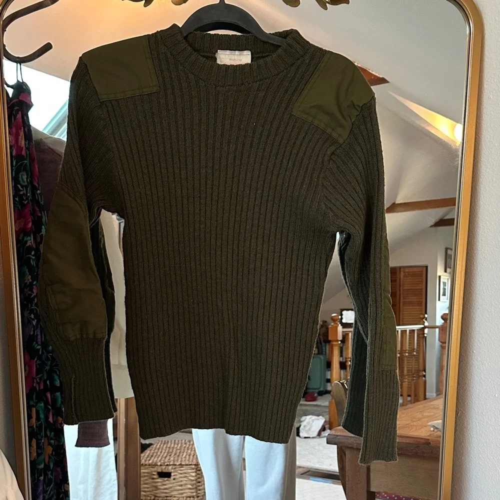 Olive Crewneck Sweater with Shoulder Patches (unisex)